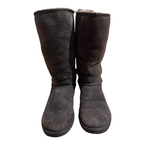 UGG Chocolate Brown 12" High Brown Suede Boots Womens Size 6 - Picture 8 of 10